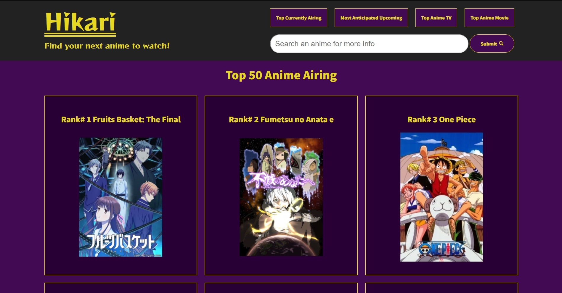 Screenshot of Hikari Anime App